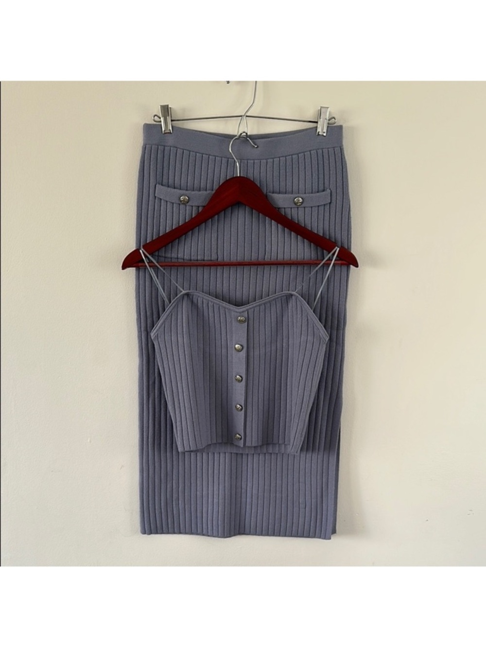 Christian Lacroix Ribbed Knit Grey Blue Matching Set Skirt Set Two Piece Set